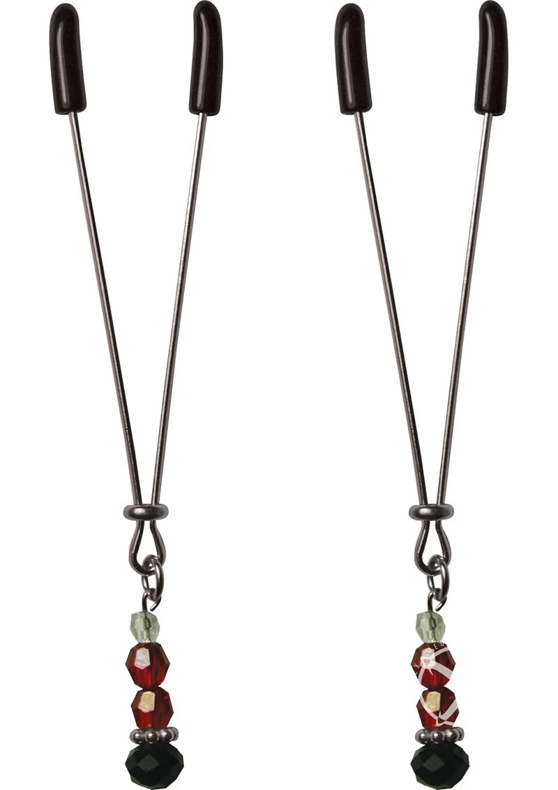 Sex and Mischief Ruby Black Adjustable Nipple Clips with Beads