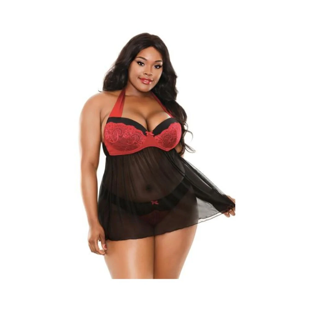 Sophia Halter Babydoll & Panty Black/Red