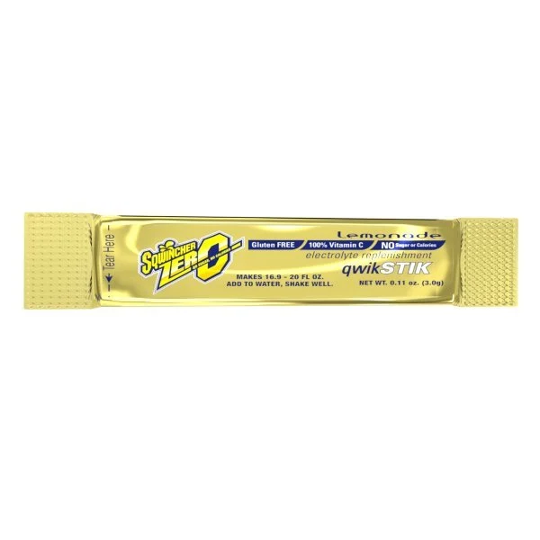 Sqwincher Quik Stik Zero Lemonade Electrolyte Replenishment Drink Mix, 0.11 oz. Individual Packet