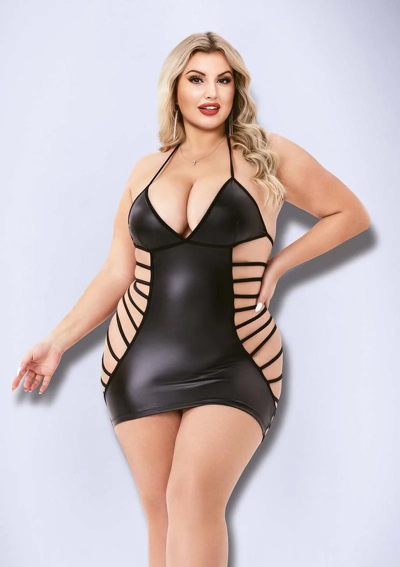 Strappy Wetlook Mini Dress-Q