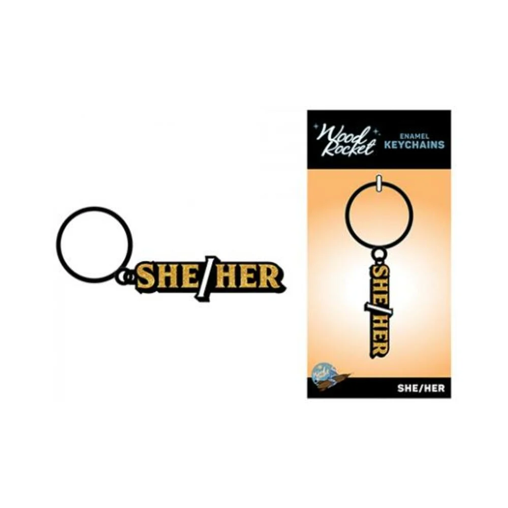 Wood Rocket She/her Keychain - Black/gold