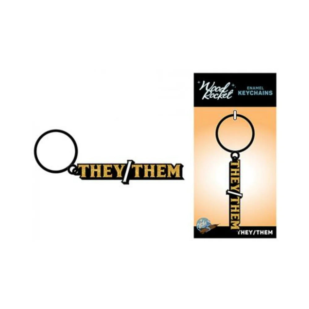 Wood Rocket They/them Keychain - Black/gold